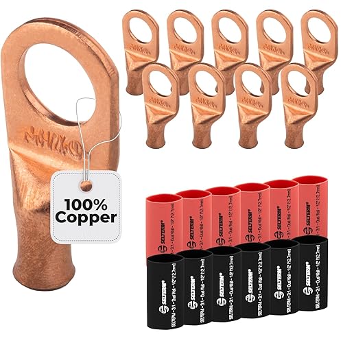 Miniatura 158 de SELTERM - 2 terminales de anillo resistentes para cable de batería, calibre 4 AWG, pernos de 3/8 pulgadas, terminales de calibre 4, ojales de cobre