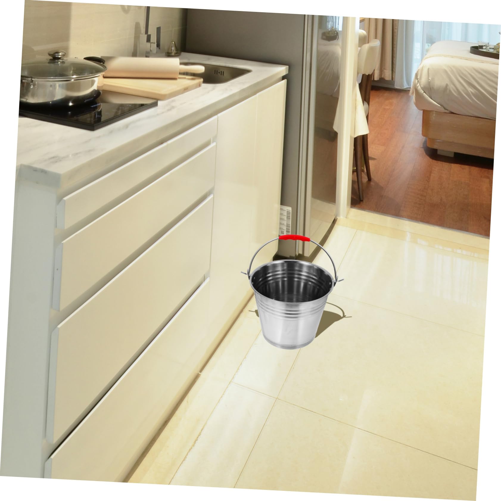 Cubo de Agua Portátil de 6 L en Acero Inoxidable con Asa
