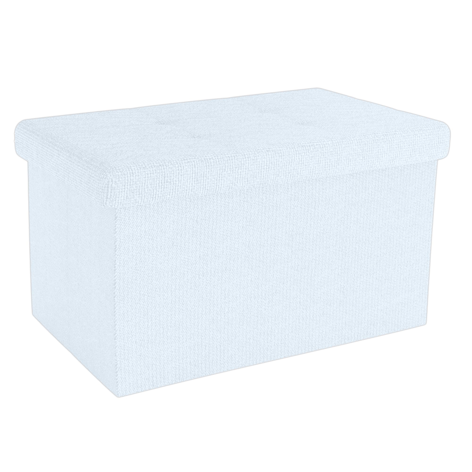 INTIRILIFE Banco Plegable 49x30x30 cm en Blanco - Asiento Cubo con Tapa y Espacio de Almacenamiento de Tela con Huecos - Asiento Cubo reposapiés Plegable Caja de Almacenamiento Cofre Asiento Taburete