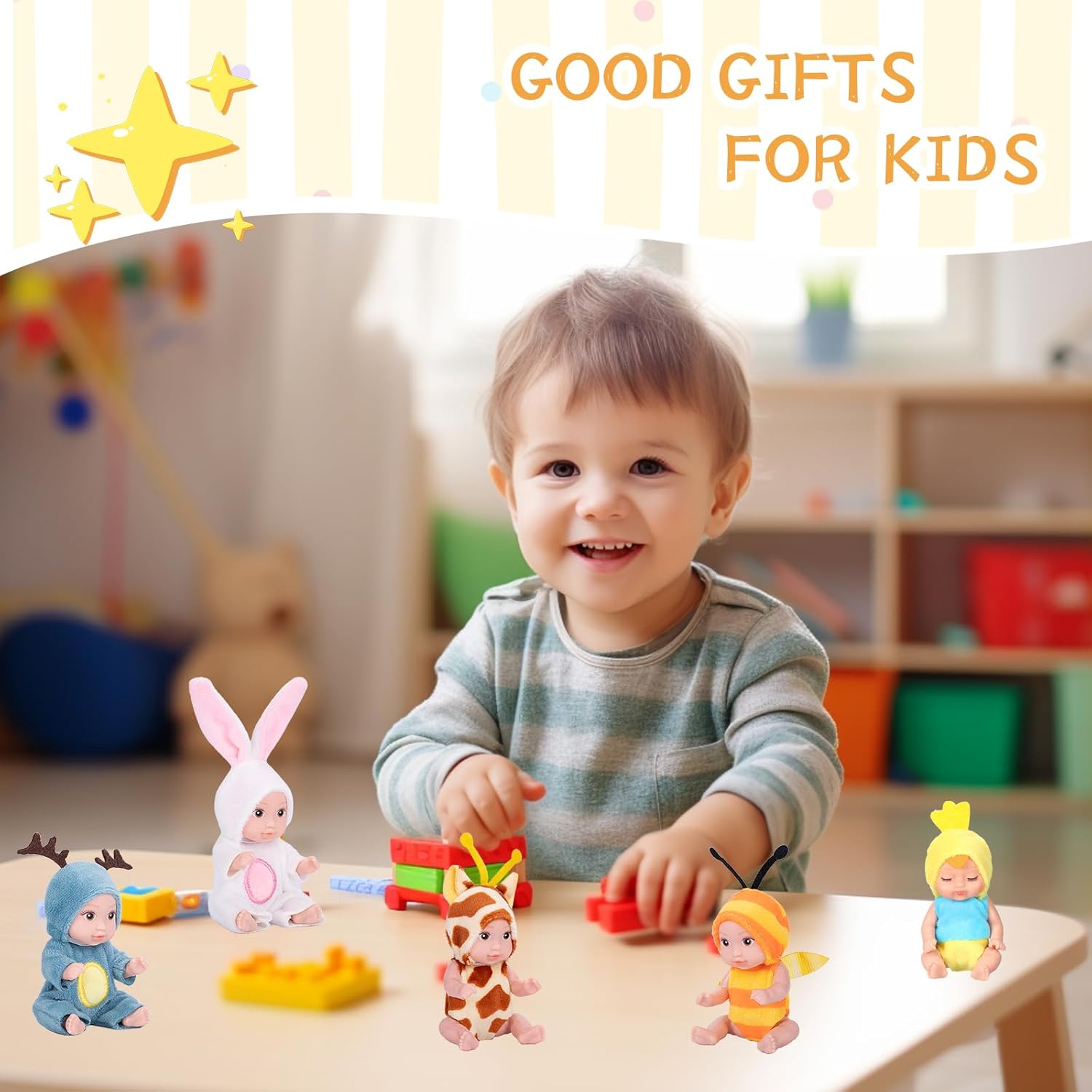 10 Pcs 4 Inch Mini Dolls Playset - Reborn Baby Dolls with Mixed Eyes (5 Open & 5 Closed) Including Handmade Animal Clothes, Christmas Easter Gift for Kids Ages 3+