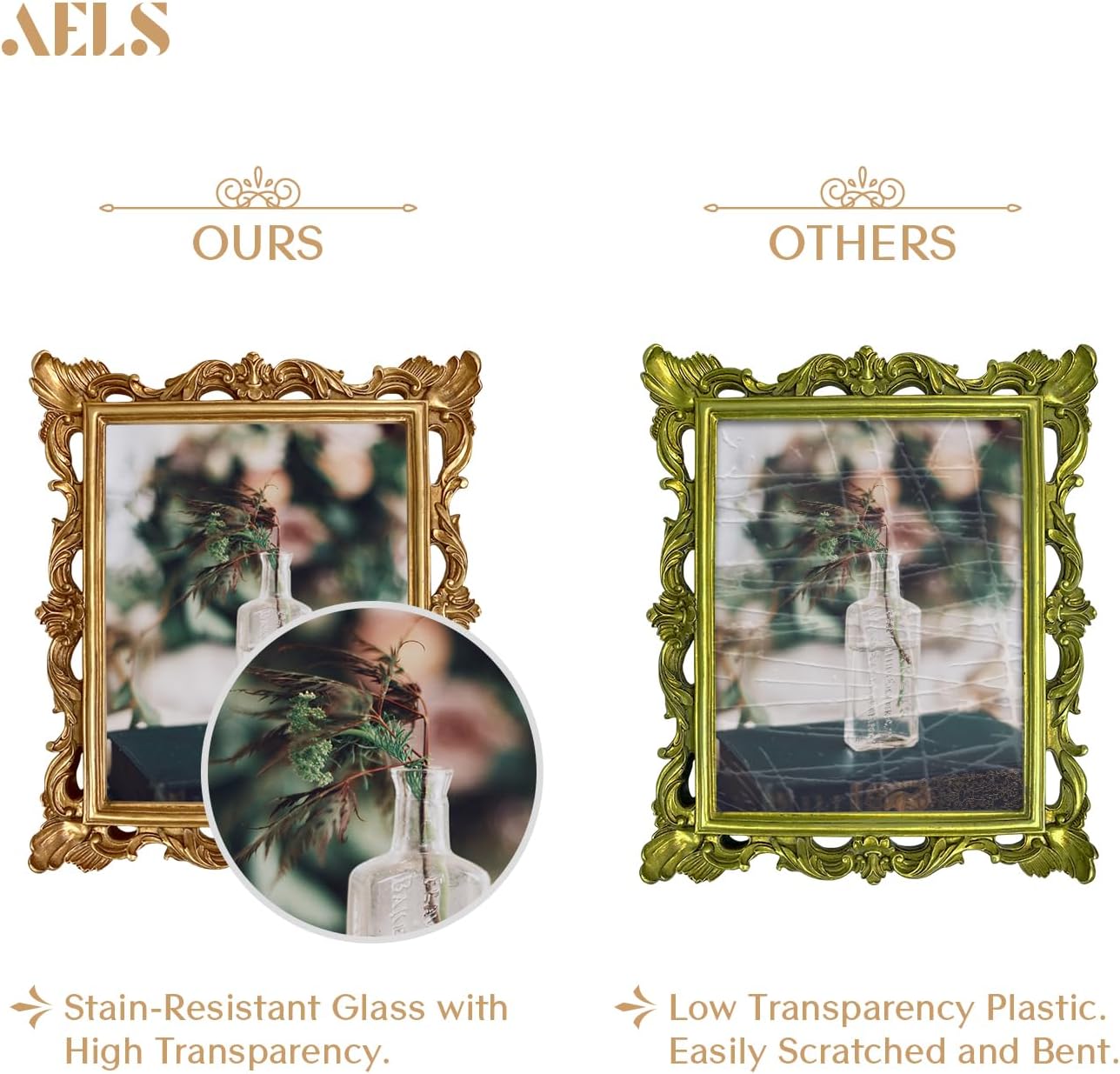 AELS 8x10 Inch Vintage Picture Frame, Elegant Antique Photo Frames with Glass Front, Photo Display, Tabletop Wall Hanging, Gift Ideas, Golden Bronze