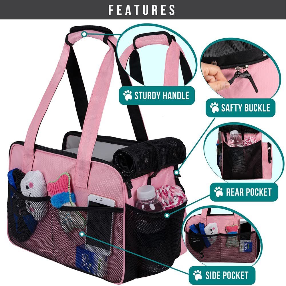 PetAmi Small Dog Purse Carrier, Soft-Sided Pet Carrier Bag with Pockets, Portable Medium Dog Puppy Large Cat Travel Handbag Tote, Airline Approved Breathable Mesh, Poop Bag Dispenser, Sherpa Bed, Pink