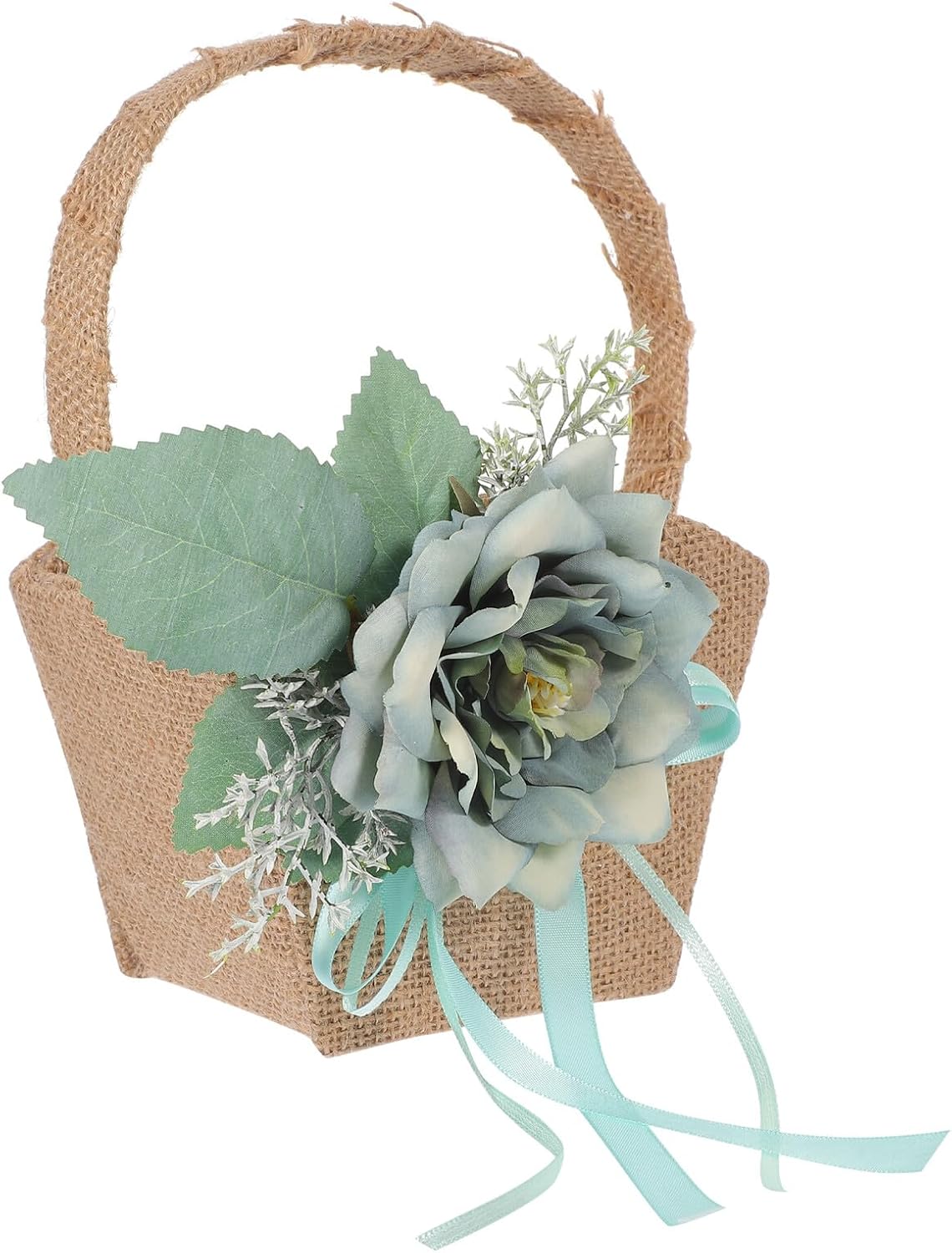 Rustic Wedding Flower Girl Basket Handheld Petal Storage Basket with Linen Material Blue for Wedding Ceremony and Party Supplies