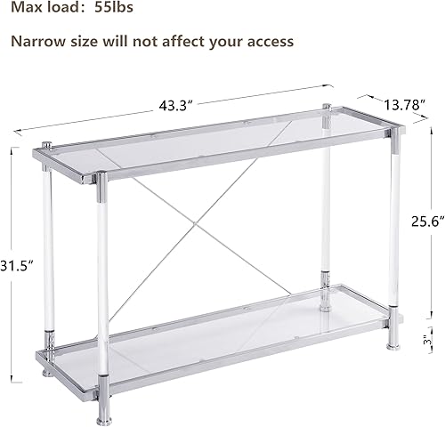 Miniatura 2 de Mesas de consola de vidrio para entrada, mesa auxiliar de sofá plateado cromado acrílico, patas de metal, mesa de entrada larga y estrecha para
