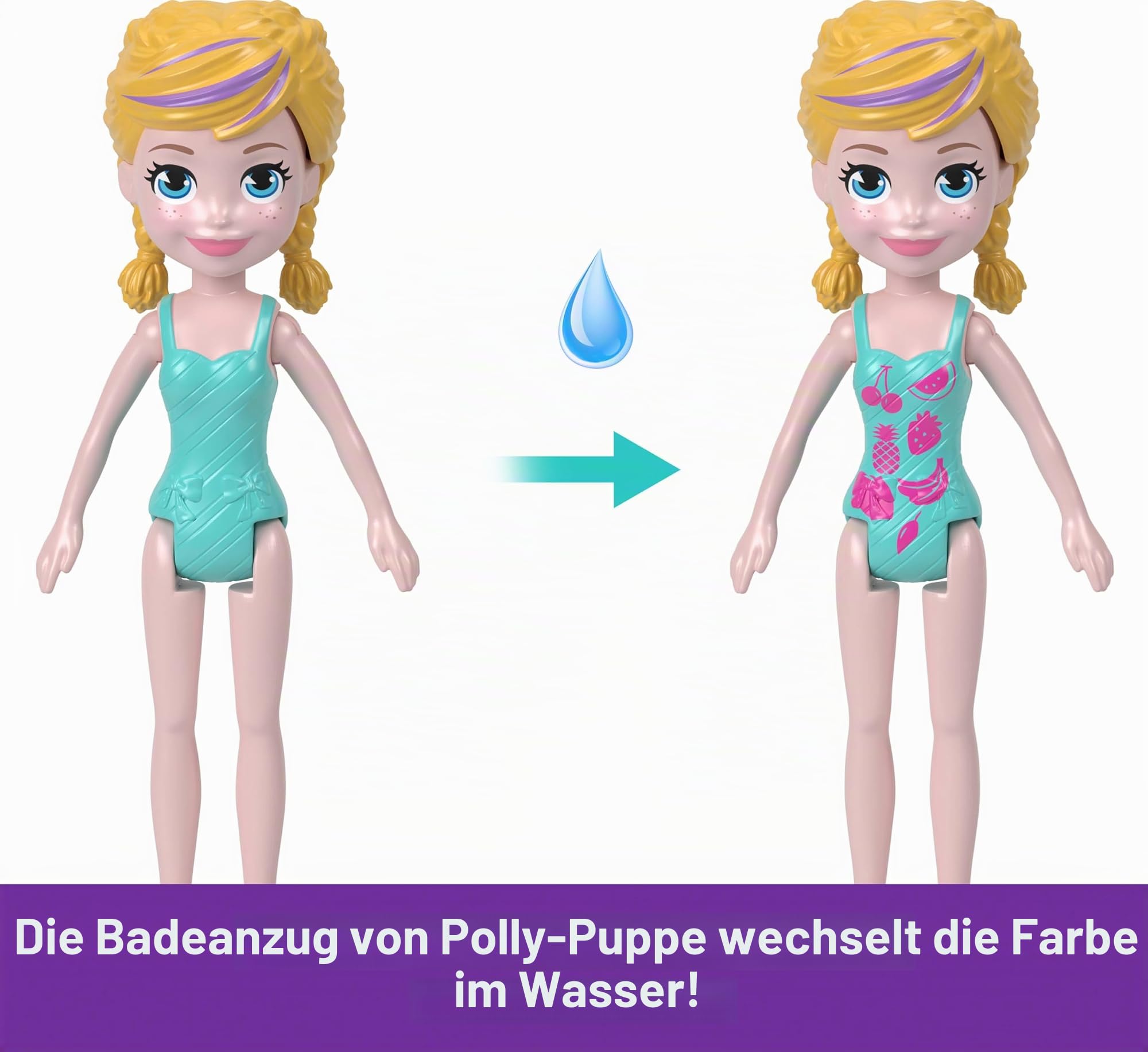 Polly Pocket Tragbares Boot-Spielset mit Wasserspiel und Farbwechsel-Zubehör, Einhorn-Traumkreuzfahrt enthält 1 Puppe und insgesamt 23 Teile