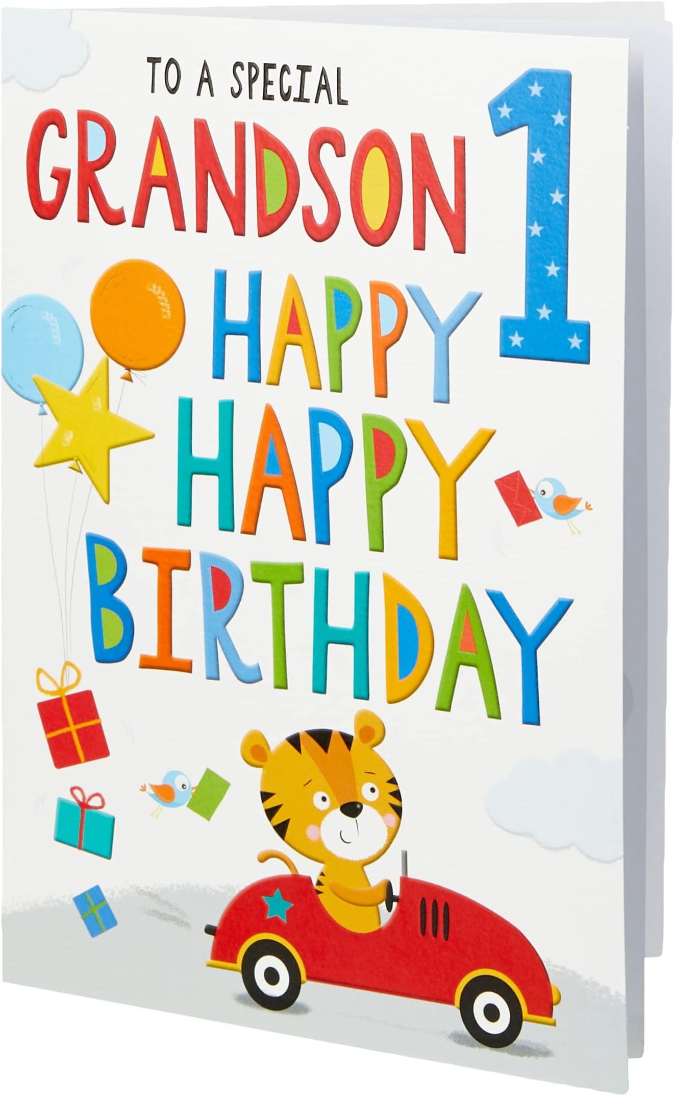 Grandson 1st Birthday Card - Age 1 - Special Finishes - Teddy Bear And