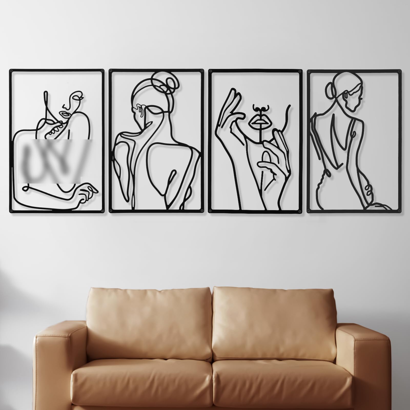 Mixweer 4 Pieces Metal Minimalist Abstract Woman Line Drawing, Single Line Female Home Hanging Wall Art Decor for Kitchen Bathroom Living Room