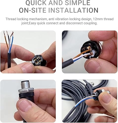 Miniatura 8 de M12 Conector de código macho A de 5 pines, sensor de ángulo recto, enchufe de aviación, conector circular industrial con terminación de tornillo
