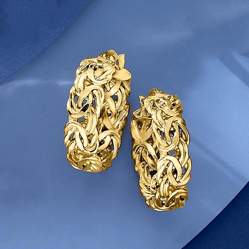 Miniatura 3 de Ross-Simons Pendientes de aro de oro amarillo de 18 quilates con eslabones bizantinos, Oro, No es una piedra preciosa