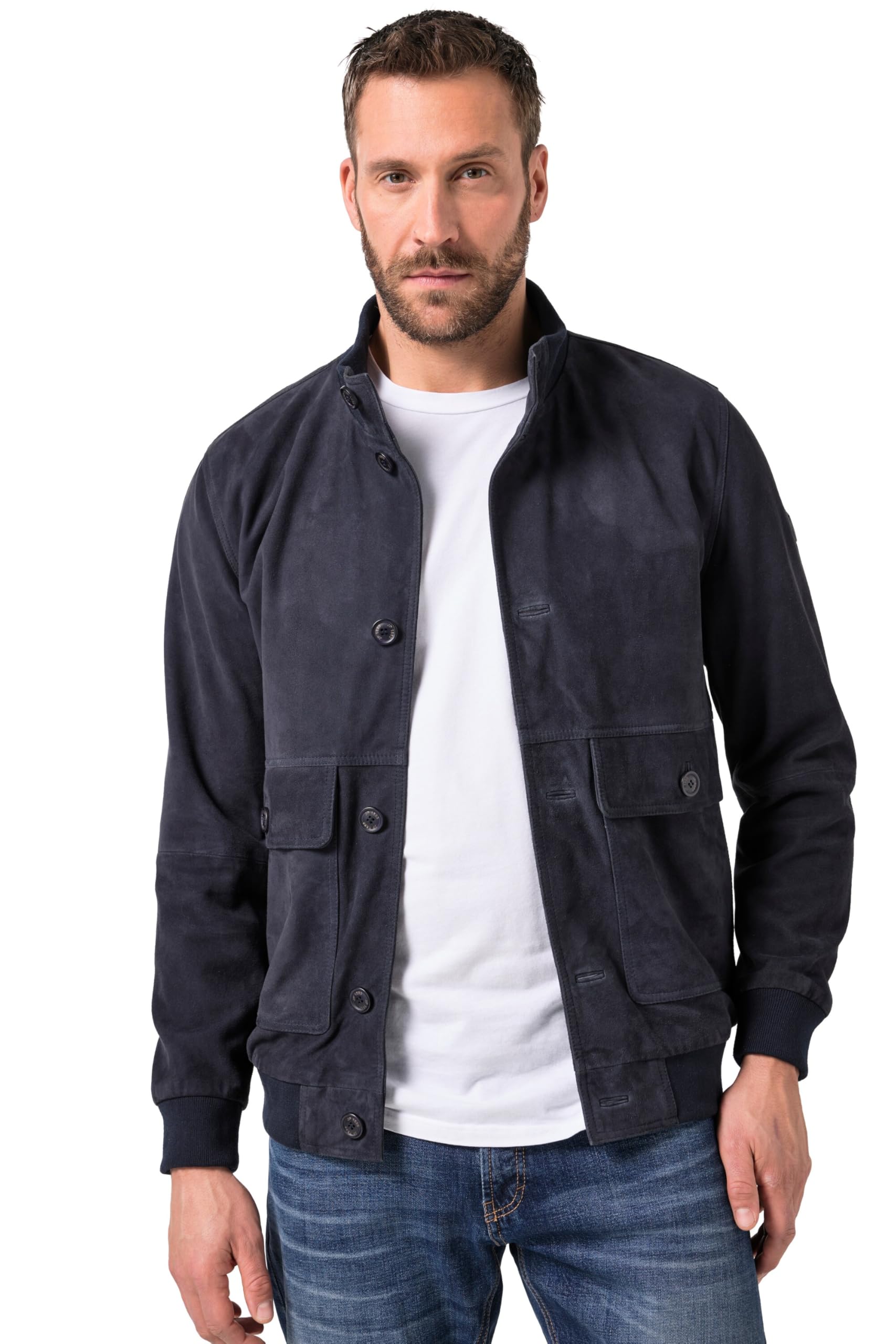 JP 1880 Herren große Größen Übergrößen Menswear L-8XL Lederjacke, Veloursleder, Stehkragen, Knopfleiste 815867