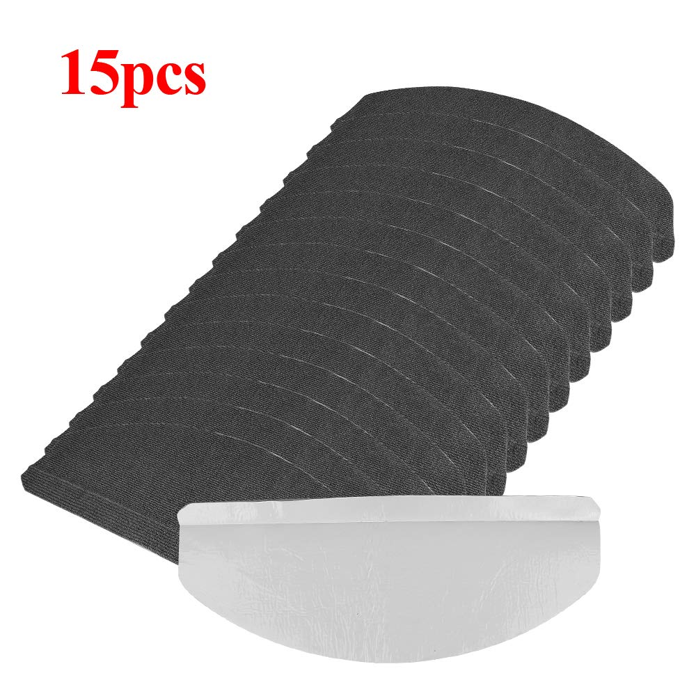 KEVO Set de 15 marchettes d'escalier Surface Confortable et antidérapante,Tapis d'escalier - Protection d'escalier Semi-Circulaire, antidérapant et - Tapis pour marches,65 * 21 * 4cm (Noir)