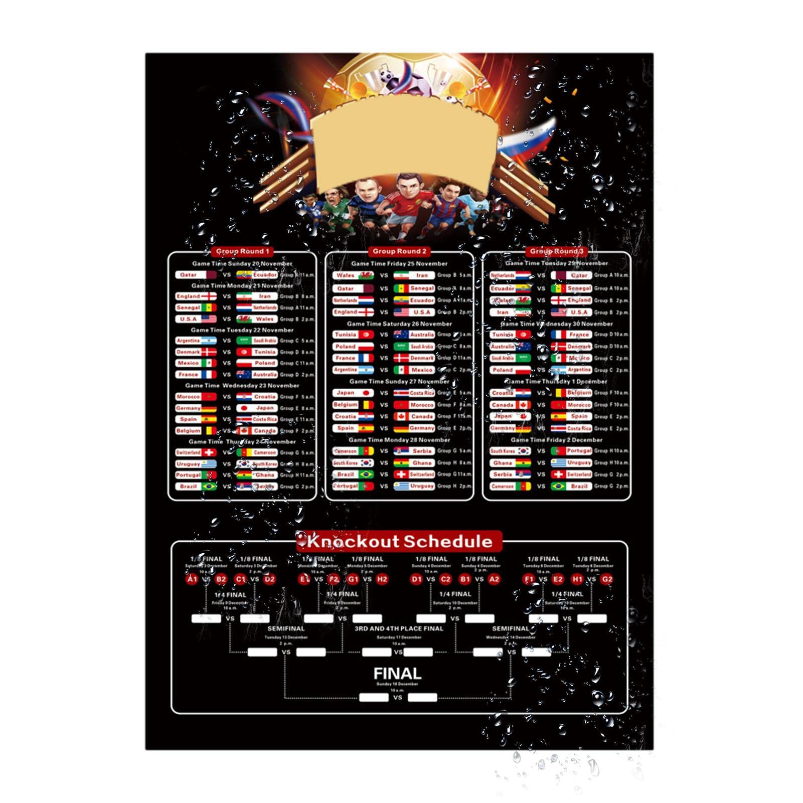 2022 World Soccer Cup Game Wall Chart | 32 Teams Football Tournament Schedule | World Tournament Wall Chart Poster, World Soccer Cup Match Information