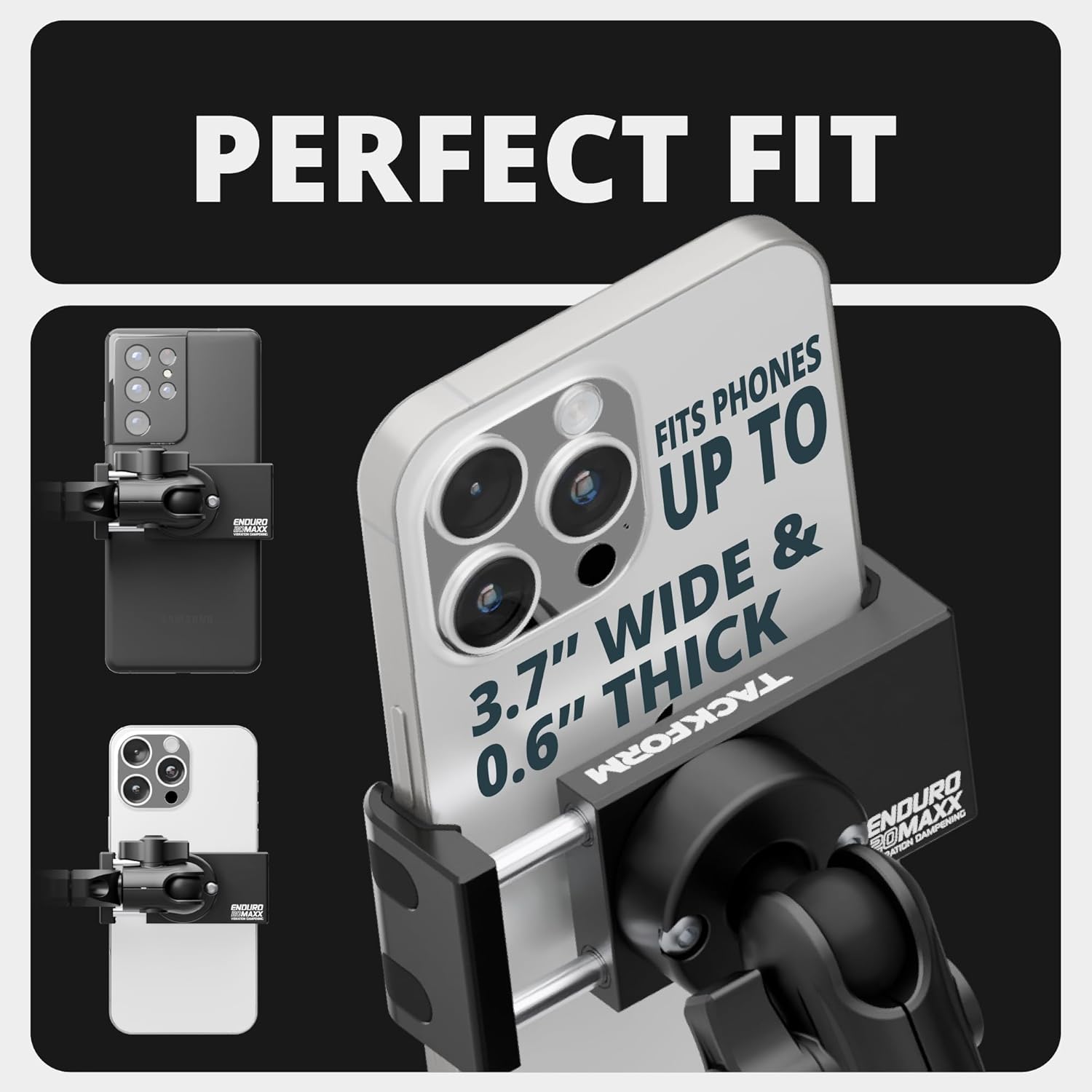 Tackform Black Motorcycle All Metal Phone Mount - Vibration Dampening 20MAXX Spring Cradle | Universal Clamp Fits 7/8" to 1-1/4" Handlebars | Compatible with iPhones, Galaxy, More | Short Reach Arm