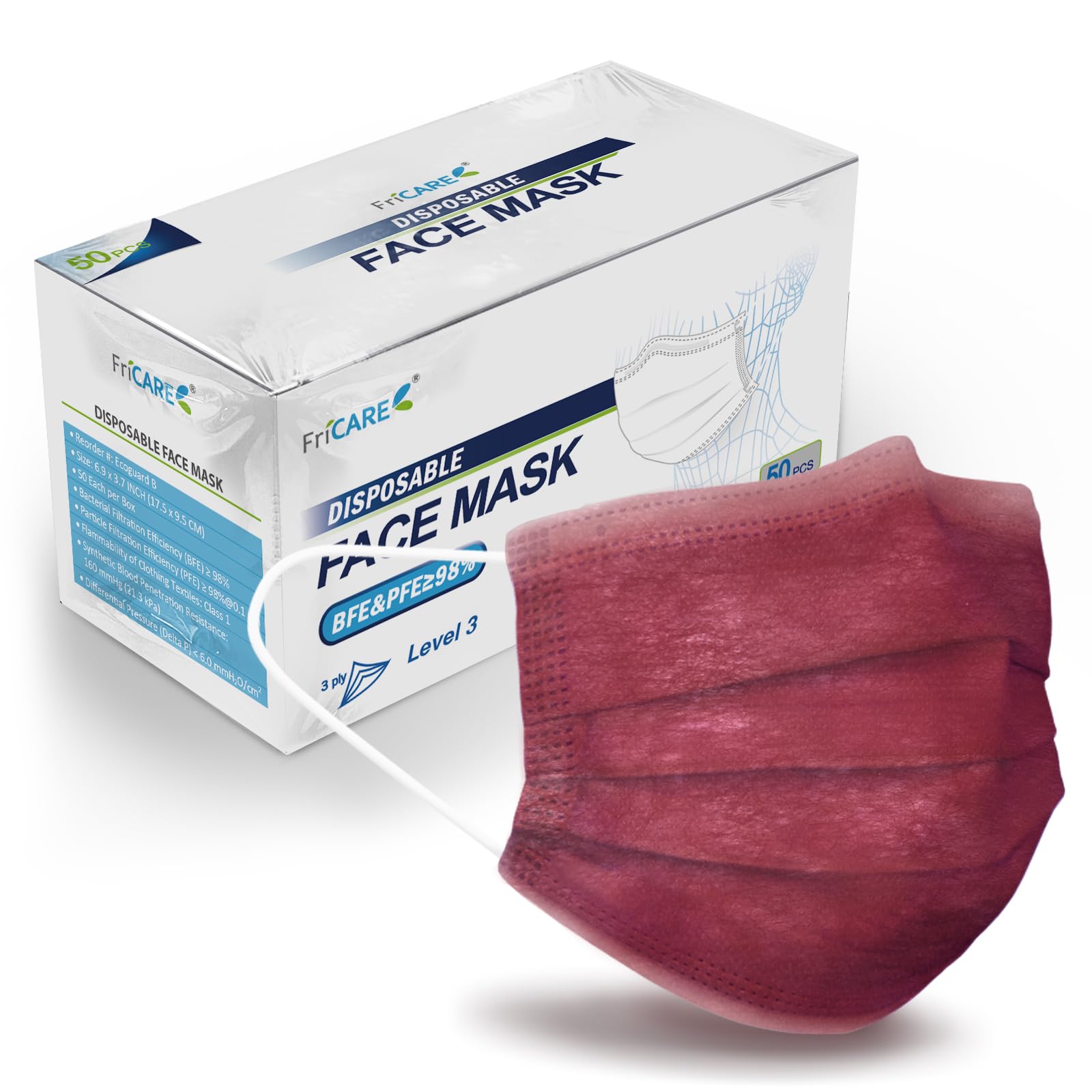 FriCARE Disposable Face Masks for Adults, 3 Ply ASTM Level 3 Medical Grade