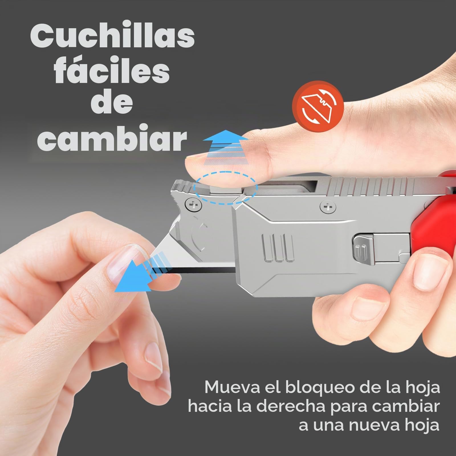 Cuchillo Plegable Profesional, Cuchillo Universal con 10 Cuchillas SK5 Adicionales, Herramienta Ideal para Cortar Aluminio (Con Cambio Rápido y Bloqueo de Cuchilla)