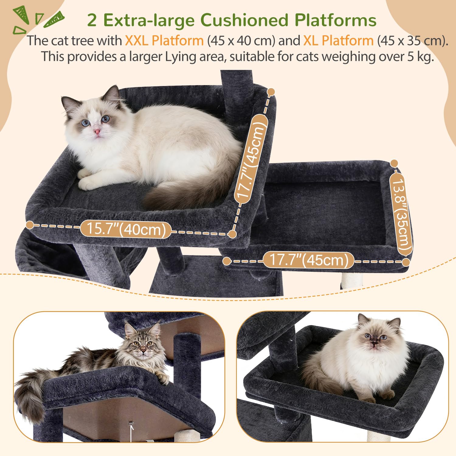 Globlazer Árbol Rascador XXL para Gatos Grandes 203 cm con 2 Nidos Grande 45*40*35cm, 3 Plataforma Amplio, Tablero Sisal, Cesta, Enorme Arbol Rascador para Gatos Adultos Interior (F80E, Gris Oscuro)