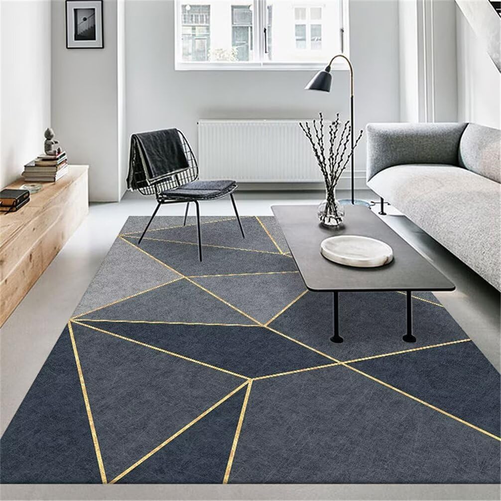 Tapis bleu salon et chambre ado géométrique moderne 160x210cm