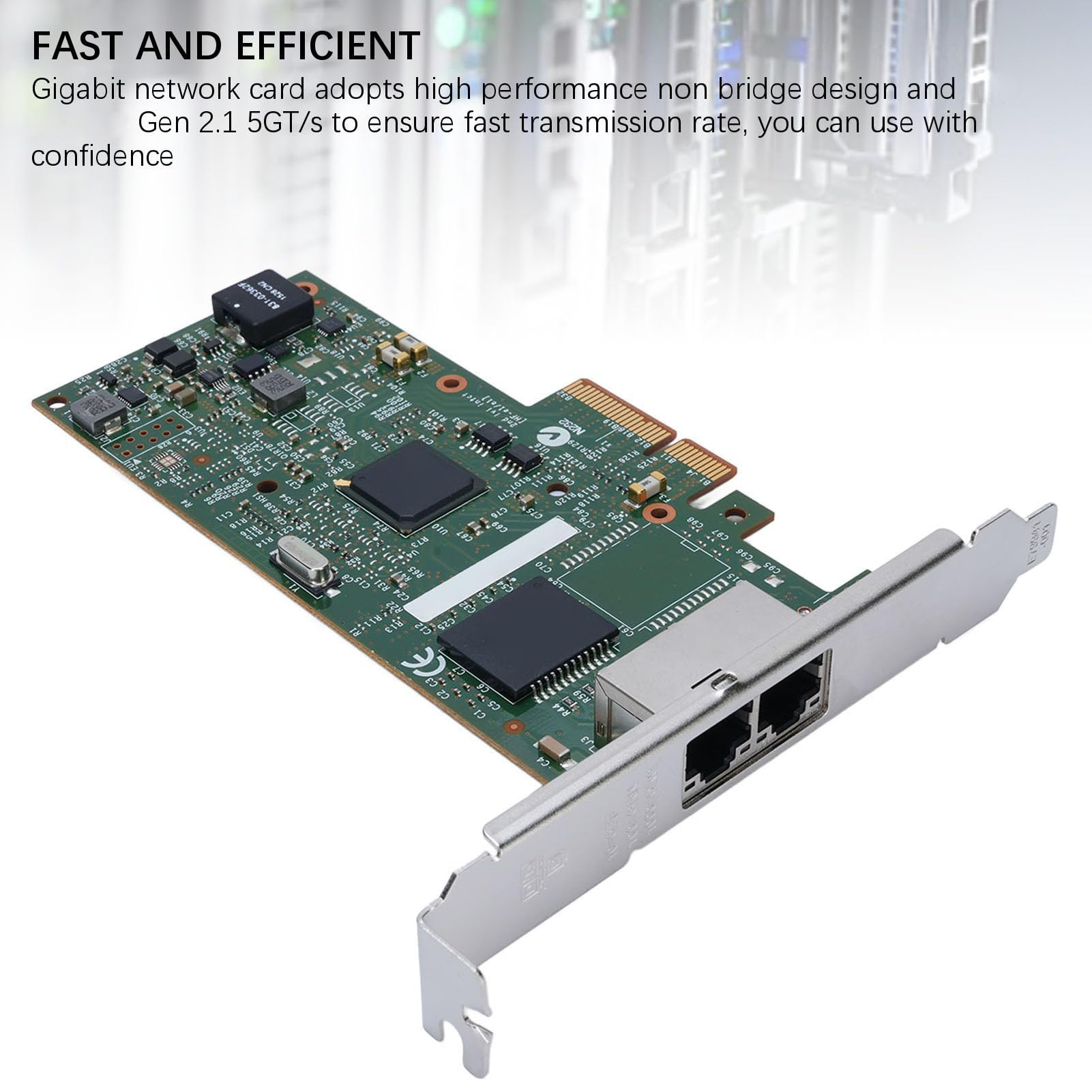 Tarjeta de Red Gigabit, 10, 100, 1000Mbps, Adaptador de Servidor PCIe Ethernet I350-T2 con QoS Incorporado, Virtualización Flexible para Servidores, 2 Puertos de Red, Interfaz RJ45