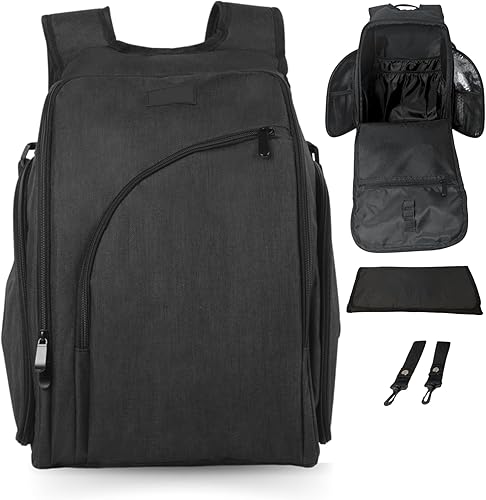 Miniatura 6 de JOHAR Mochila para pañales de viaje, espaciosa, impermeable, con cambiador, bolsillos aislados, bolsillo antirrobo, color negro, Negro -, Mochila
