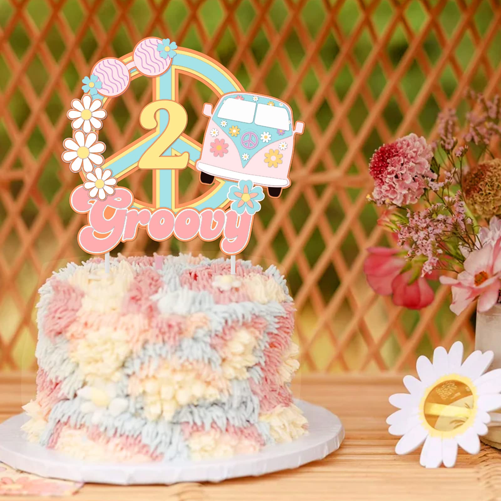 25 Stück Groovy Cupcake-Topper – Deko Für Mädchen 2. Geburtstag, Hippie & Boho Party