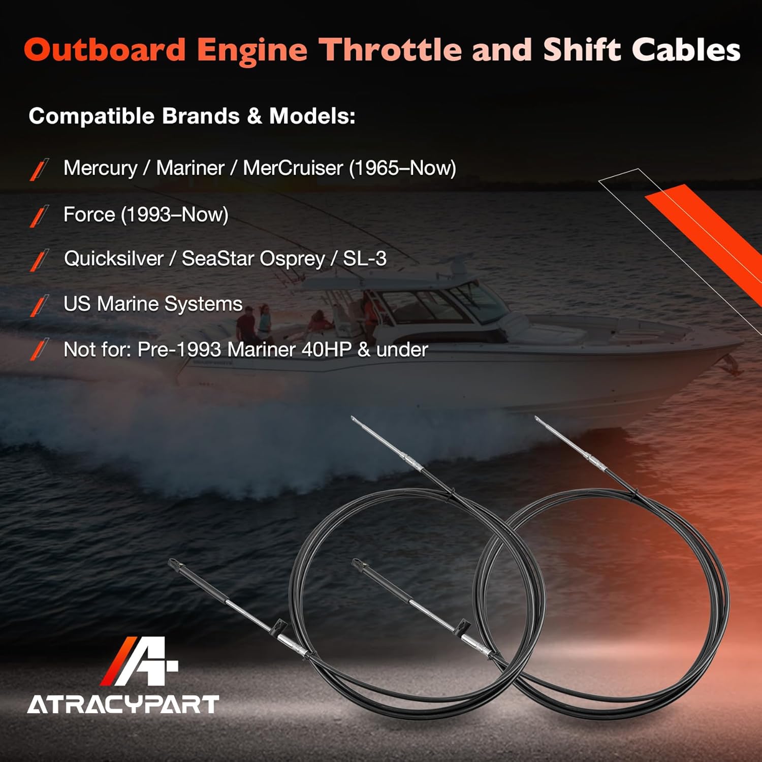 ATRACYPART Upgrade GEN 2 Outboard Throttle Shift Control Cable Set Compatible with Mercury, Mariner, MerCruiser, Quicksilver, Force Motors （2PCS）