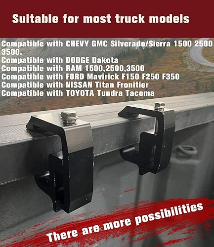 Miniatura 2 de Kikito Abrazaderas de montaje para tapa de camión para Silverado Sierra Dakota Ram F150 F250 Titan Tacoma Tundra 4 piezas  Abrazaderas de estante de