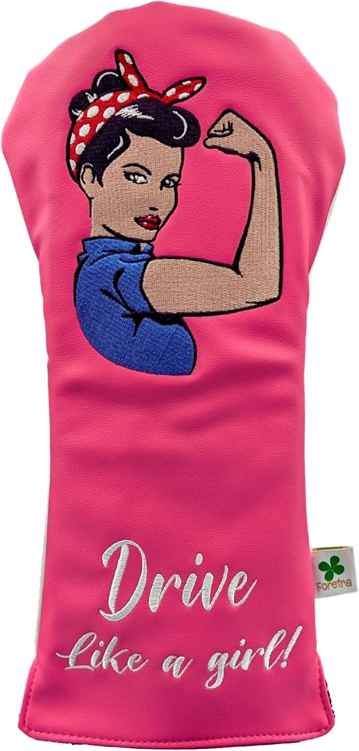 Foretra Driver Headcover | Leather Golf Club Covers | Drive Like a Girl Novelty Golf Head Covers Essential Golfer Accessories Men Women | Universal Fit for Golfing CLU