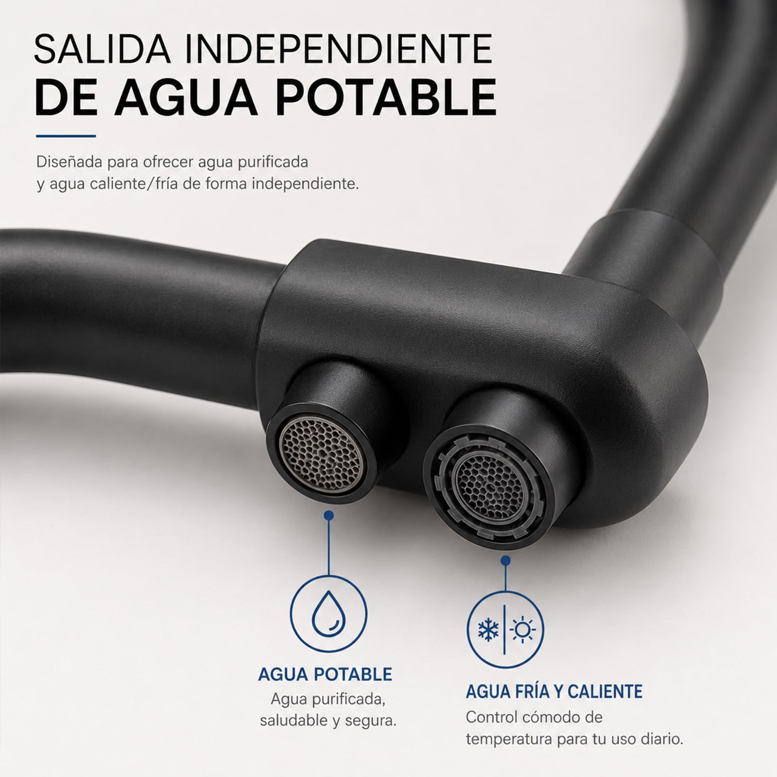 Grifo de Cocina 3 Vías Negro Satinado para Ósmosis, Agua Fría y Caliente, Latón Macizo