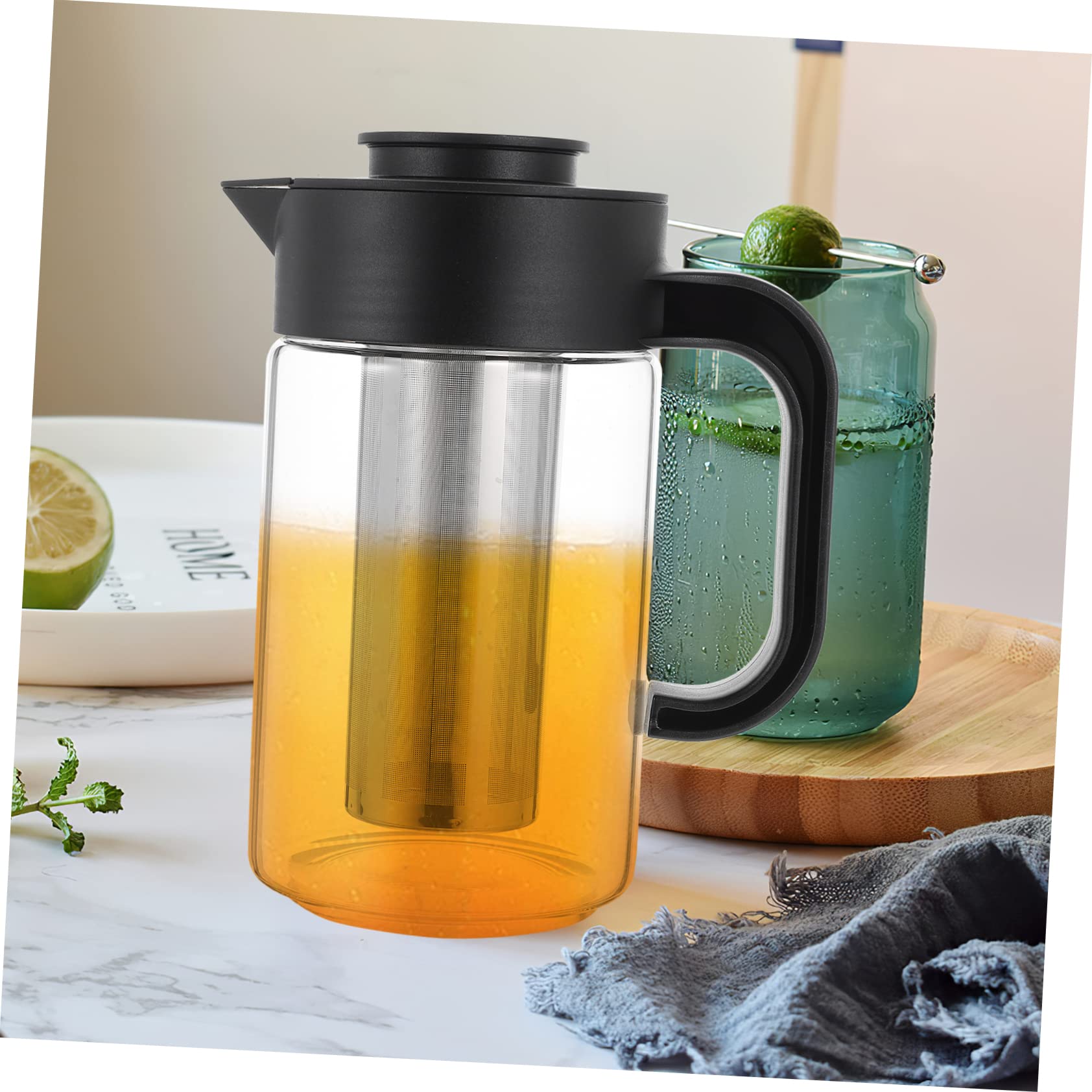 Hochtemperatur Glaskrug mit Deckel 1000ml aus Edelstahl Stabiles Design Teekessel zum Servieren von Kaltem Wasser und Heißem Tee bei Partys