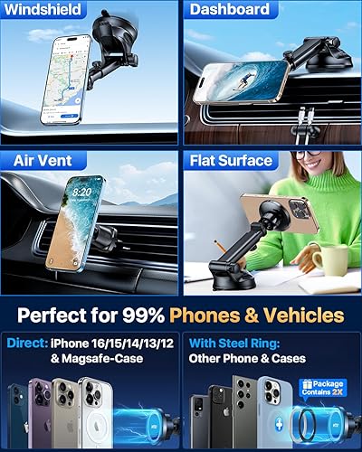 Miniatura 7 de HTU Grado militar para soporte de coche MagSafe Succión más fuerte mejoradaSoporte magnético para teléfono para ventilación del parabrisas, soporte