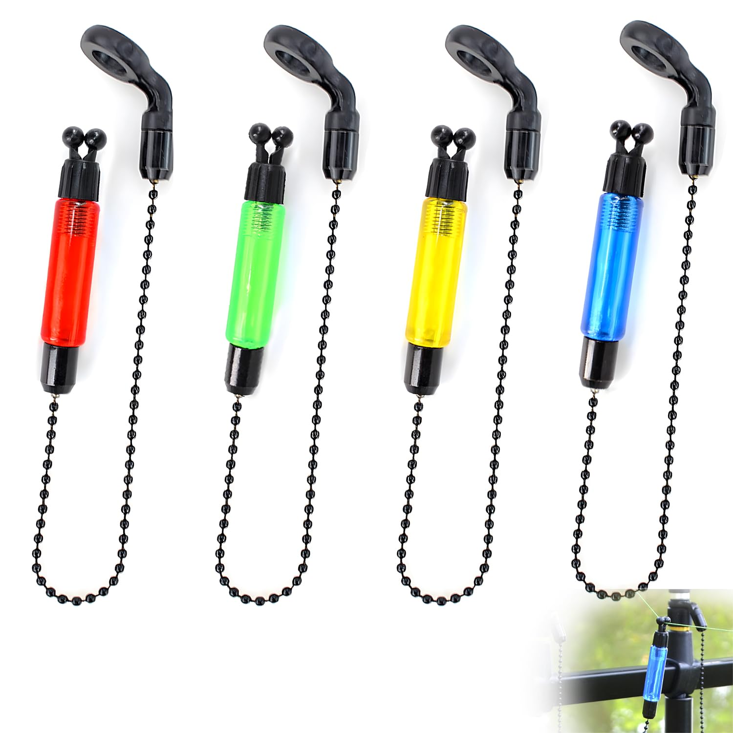 Chtaoxin 4PCS Bite Alarm Bobbins for Night Fishing, 33cm Light Carp Bobbins Swingers, Chain Bite Indicators for Carp Fishing, Carp Accessories Outdoor Rod Illuminated Red Yellow Blue Green