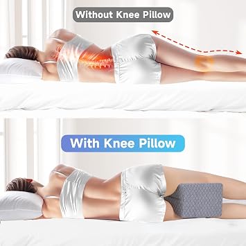 CloudBliss Knee Pillow for Side Sleepers - Cooling Leg Pillow for Side Sleeping, Memory Foam Knee Pillow for Hip Pain, Lower Back Pain, Sciatica Pain, Knee Wedge Pillow with Contour Design,Grey