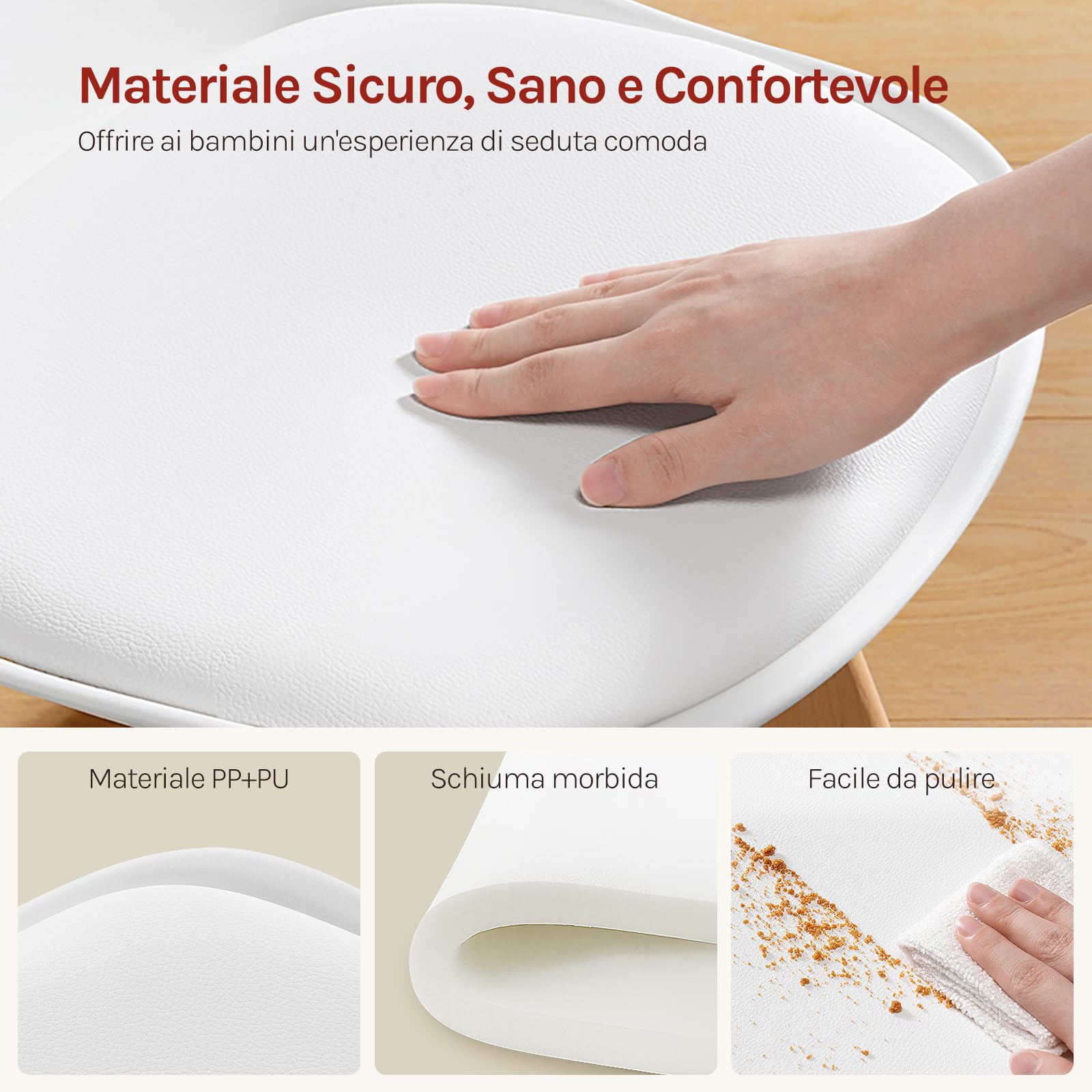 WOLTU Sedia Bambini Sediolina da Tavolo Piccola Poltroncina Bimbi per Cameretta Plastica e PU Bianco