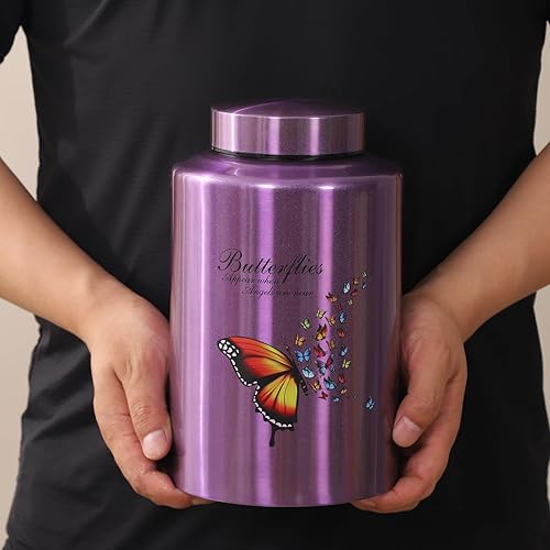 Vista 6 de Urnas para cenizas humanas adultas y mujeres de hasta 220 libras, urna de mariposa morada para cenizas de mamá con bolsa de terciopelo, urnas