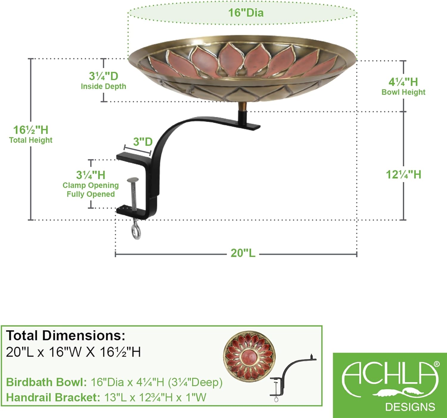 Red African Daisy Birdbath- Rail Mount Bracket