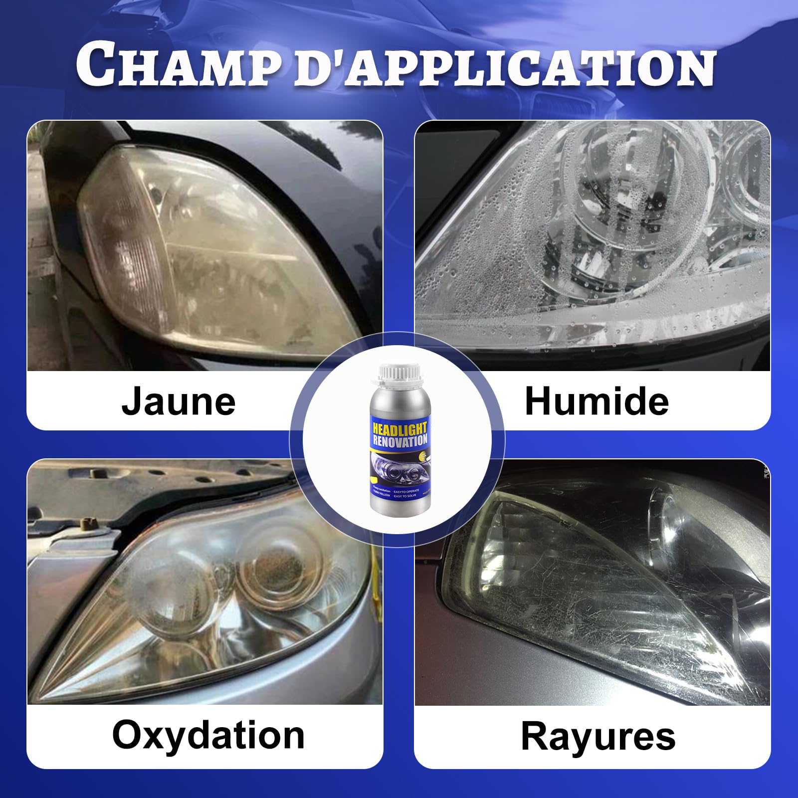 Reparación Faros, Pulir Faro,800g Pulido Faros Coche,Renovador Faros Coche,Kit Reparación Lente Faros Coche,Restauración Faros para Amarillear/Rayones/Grietas