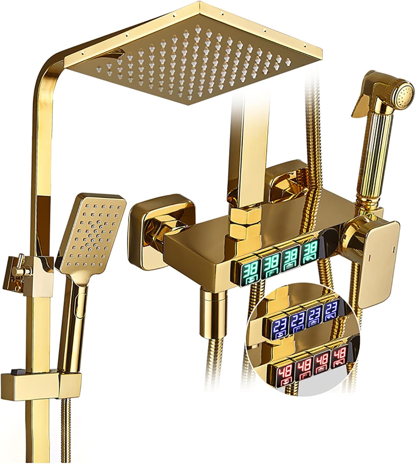 Rain Shower System Gold 8 Inch LED Digital Display Shower