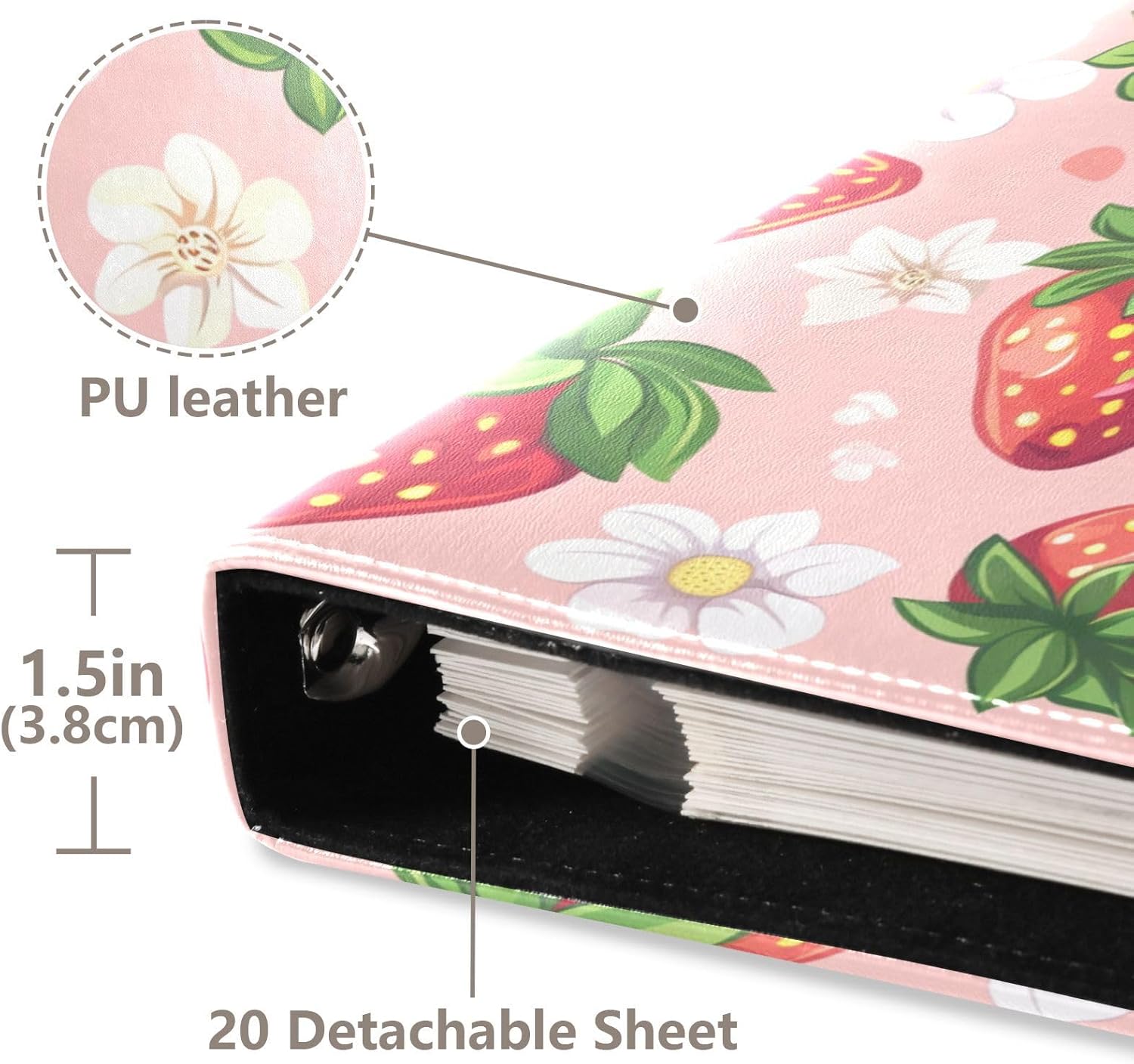 ALAZA Strawberry Daisy Pink Large Photo Album Self Adhesive Leather Scrapbook Albums for 4x6 8x10 Pictures, 20 Sheets