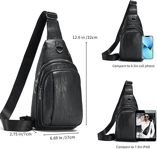 Miniatura 9 de Seoky Rop Bolso bandolera para hombre antirrobo mochila pequeña de cuero cruzada con puerto de carga USB Marrón talla única Clásico Negro, Marrón,