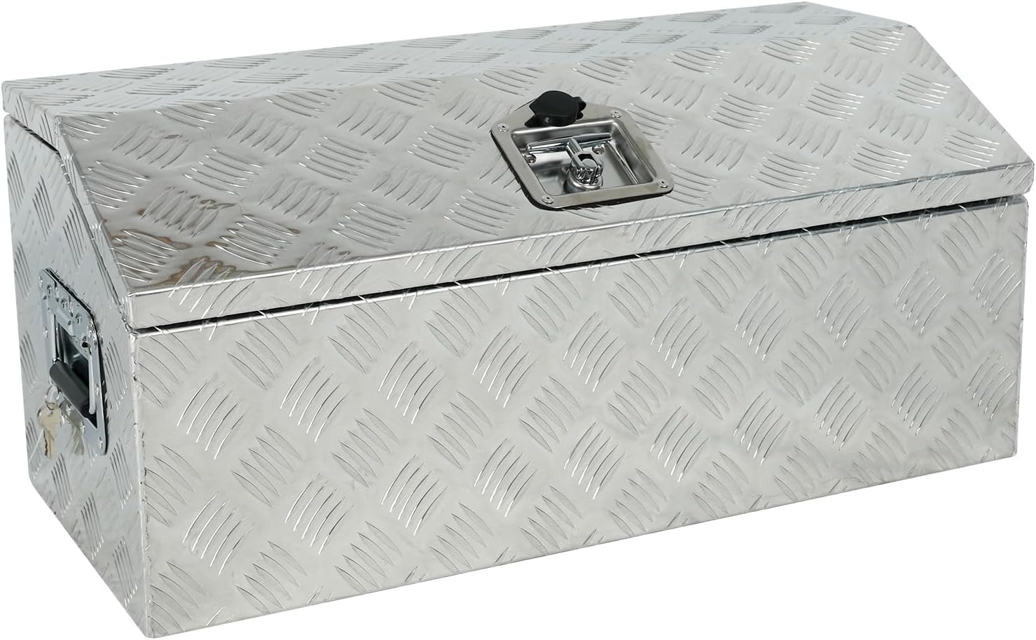 confote 30 Inch Heavy Duty Aluminum Pickup Truck Tool Box Aluminum Stripes Pattern Truck Bed RV Trailer Toolbox Waterproof Storage Organizer with Side Handle,Lock and Keys-Silver