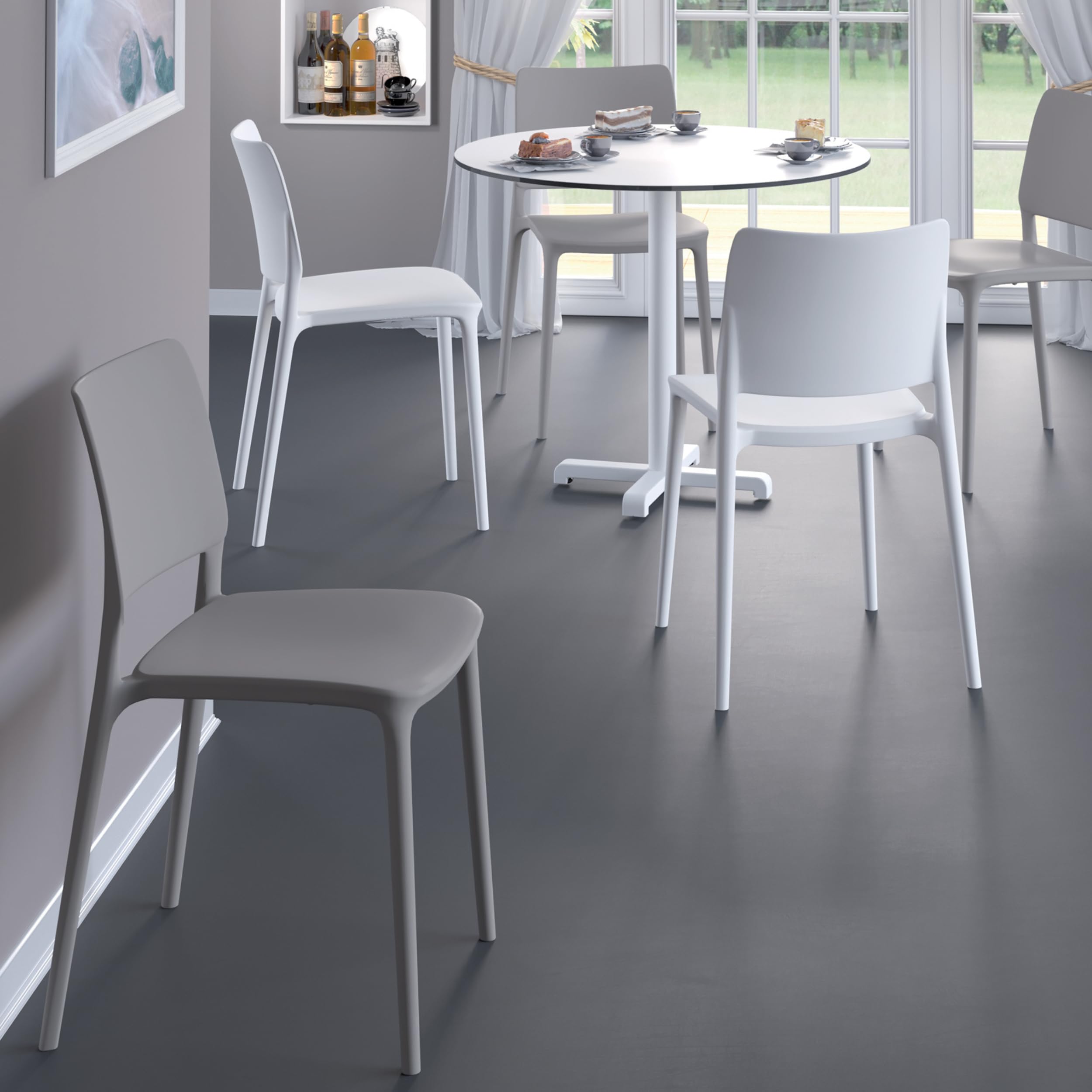 PAPATYA Joy-K Designstuhl mit Einer Belastbarkeit von 200 kg stapelbar, Terassenstuhl aus Kunststoff UV beständig, Leichter Stuhl mit Rückenlehne für Balkonstuhl aus Polypropylen (1, Grau-braun)