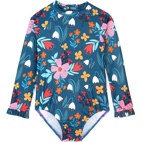 5T Girls One-Piece Ruffle Bathing Suit with UPF 50+ Protection