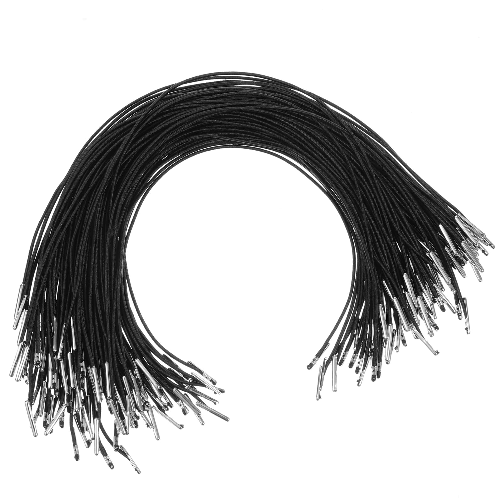 100 PCS Elastic Cord for Masks, 30cm/11.8 inch Barbed Elastic Cords with Metal Ends Soft Stretch Bands to Make Hats Black Barbed Cord Loop for Mask Making Party Hat DIY Menus Book Binding Badges Signs