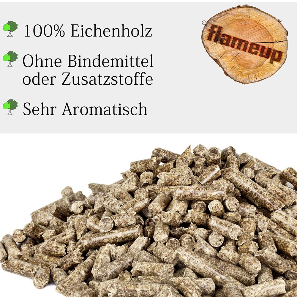 Eiche Pellets 30 kg Grill Smoker Holz Pizzaofen BBQ Pellet Outdoor Ofen Grillen Chunks Holzpellets Garten Räuchern Pizza Wood Smoke Zubehör Rauch Flameup
