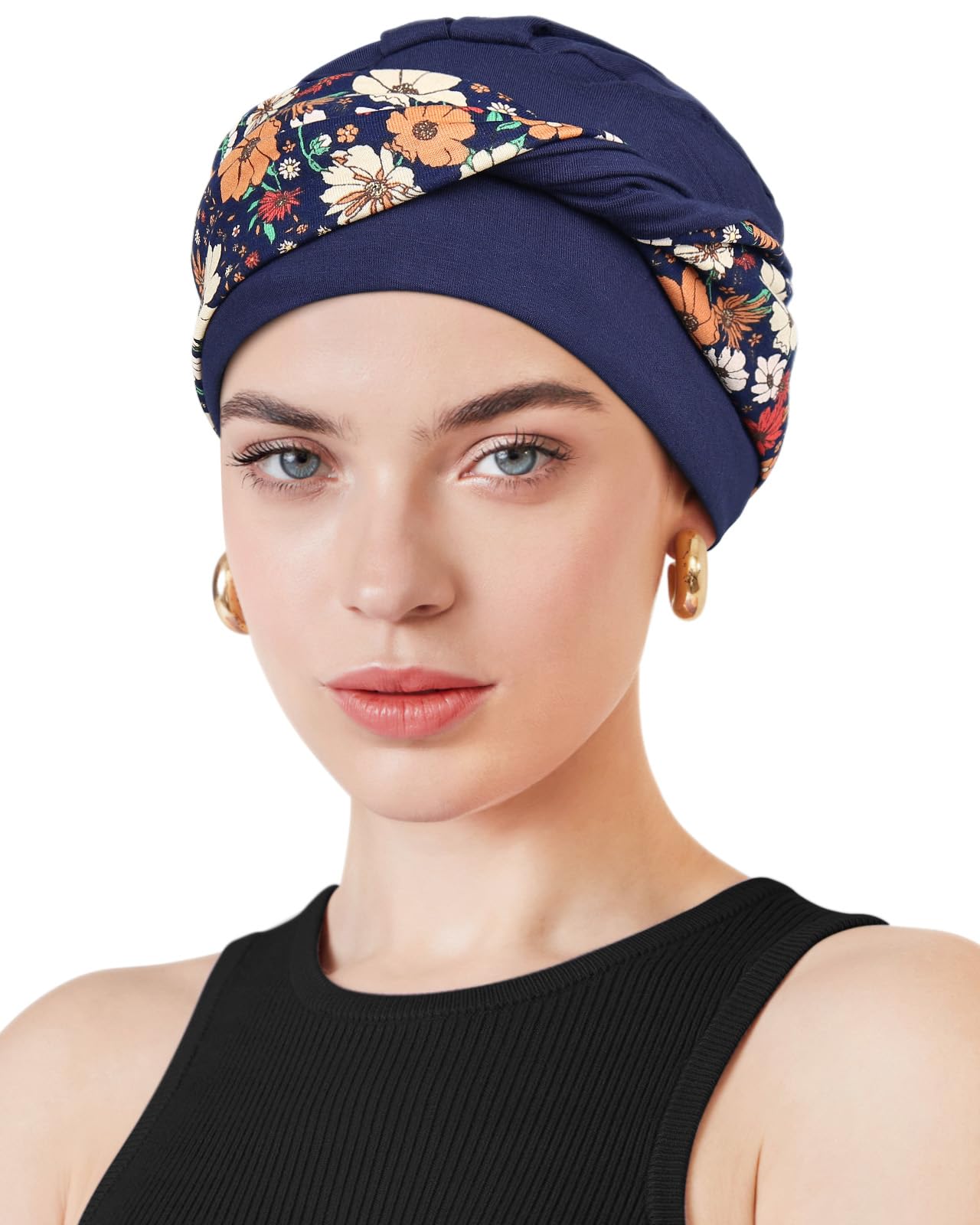 Awefeel Chemo Turbans Floret Navy Blue
