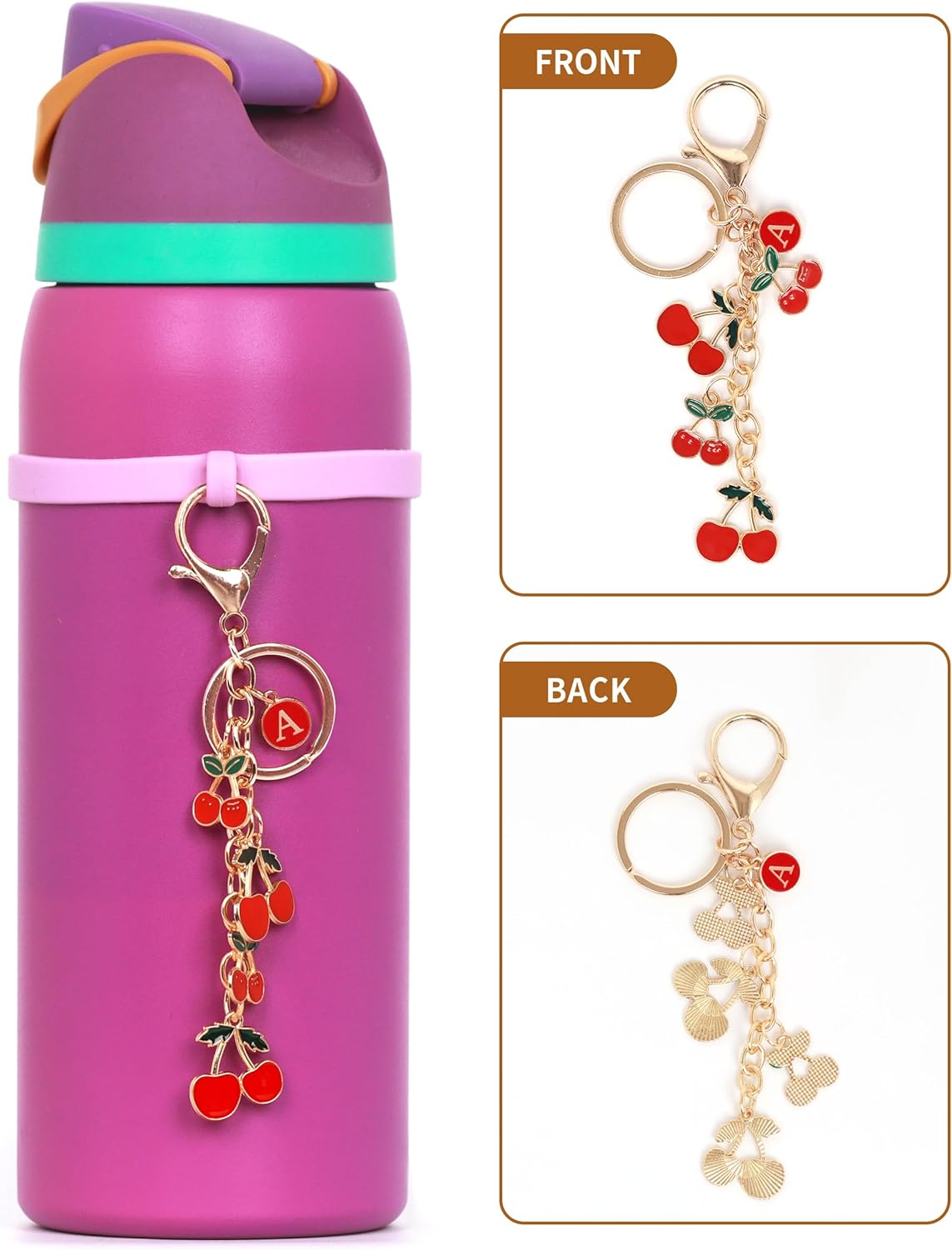Cherry Purse Charms Keychain - Red Cherry Alphabet Letter Key Chain, Bag Charms Wallet - Image 4