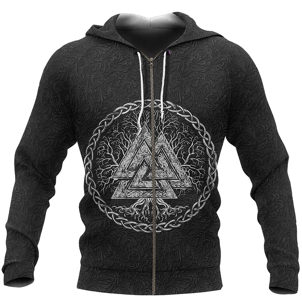 Sweat à capuche impression 3D mythologie nordique finition premium