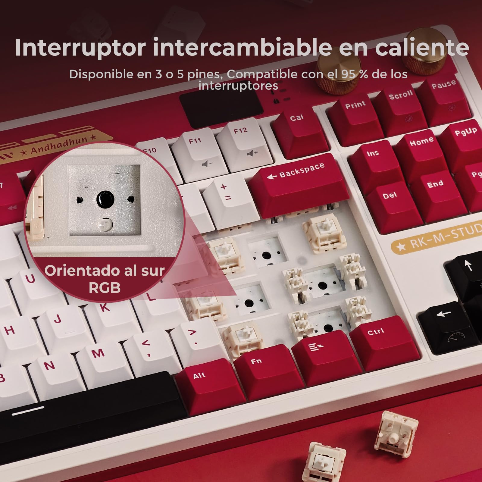RK M87 Teclado US 75% Gasket BT/2.4G/USB-C Pantalla Dual Knob RGB Hot-Swap