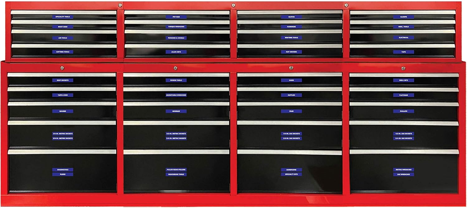 Toolbox Organizational Magnetic Labels Premium Set by DCM Solutions (Blue, 0.75" H x 4.5" W)