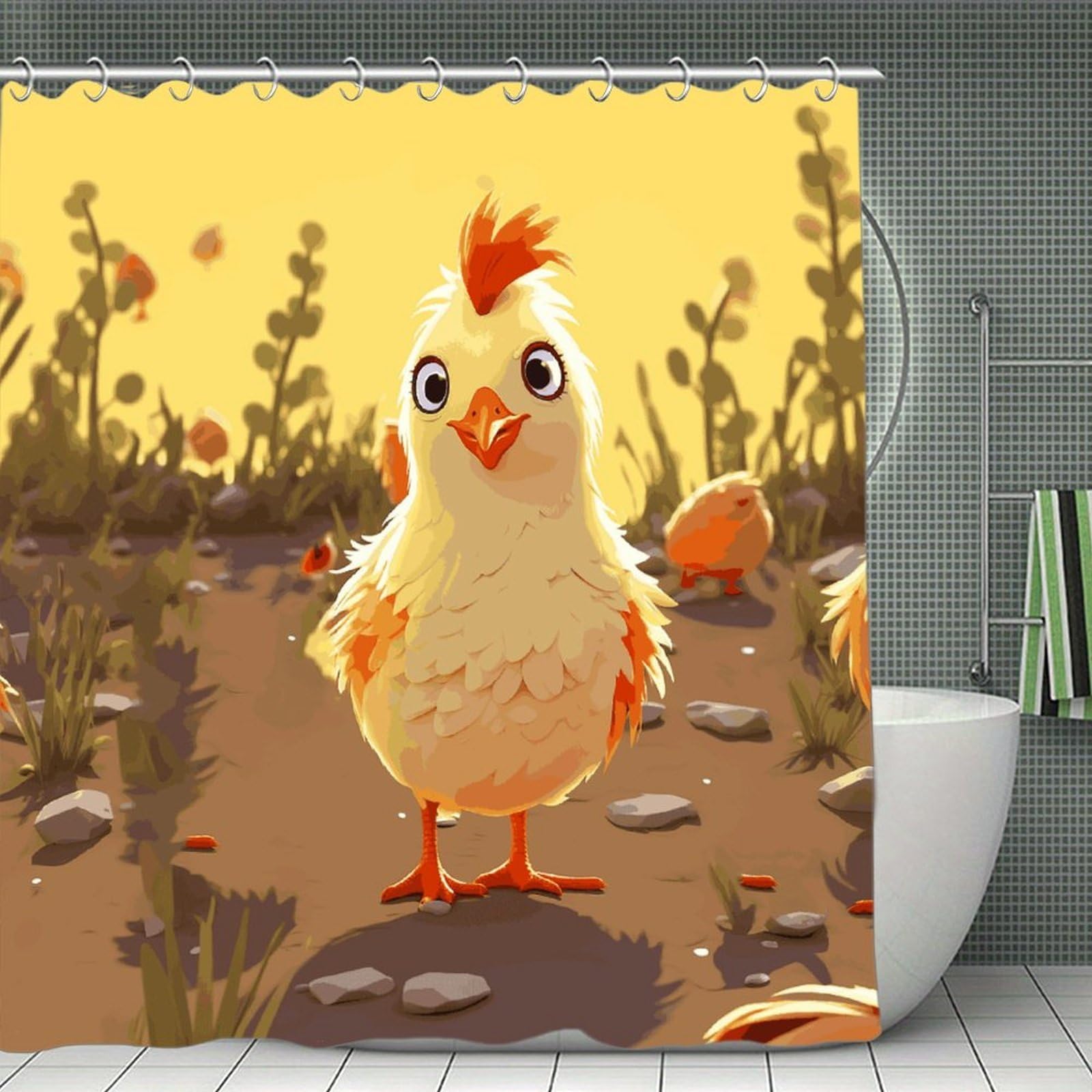 JTREHY Chicken Chick Shower Curtain Heavy Duty Waterproof Shower Curtain Elegant Modern Farmhouse Country Ultra Thick Bath Curtains Machine Washable Showers Curtains 70.8"x70.8"